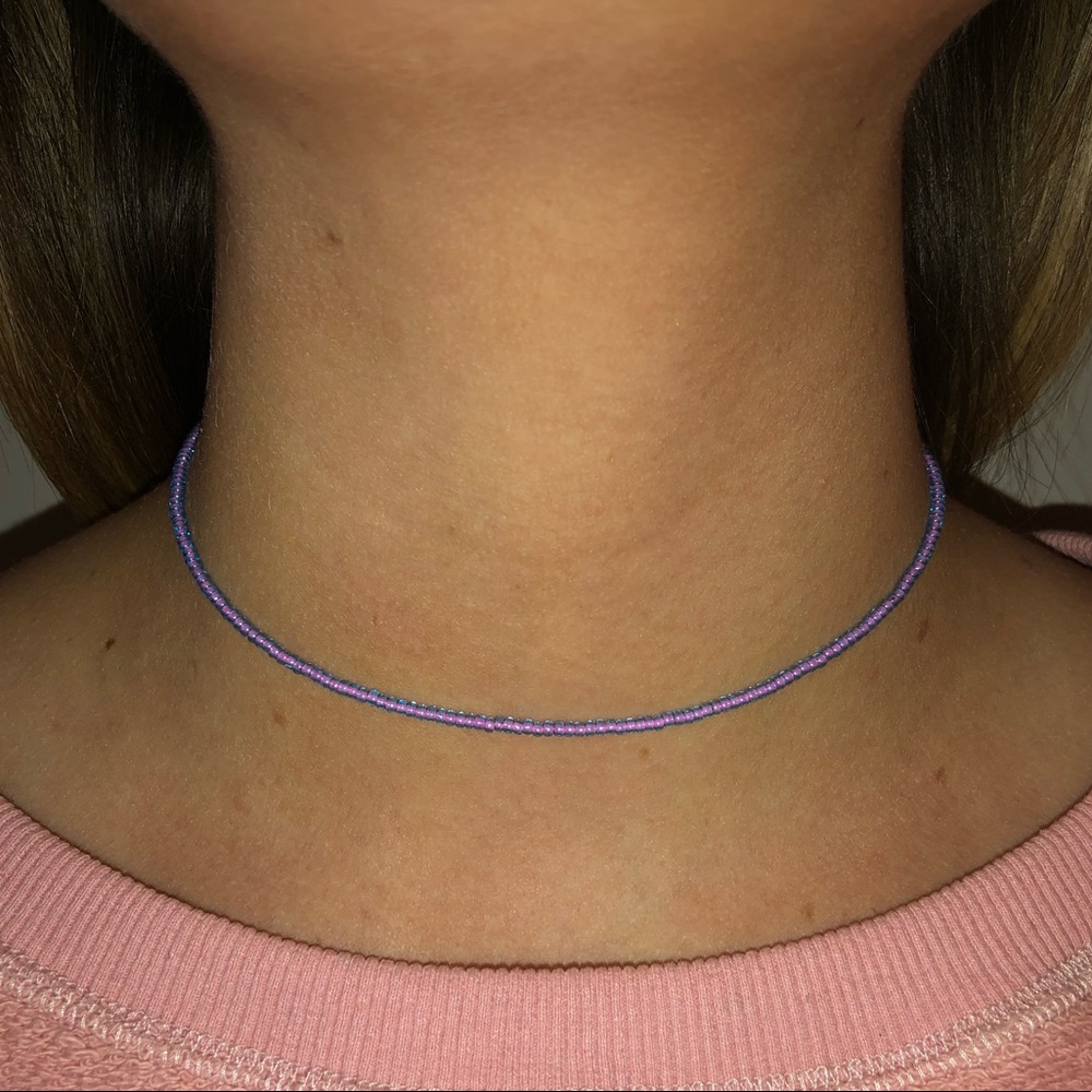 Aqua Purple Beaded Necklace
